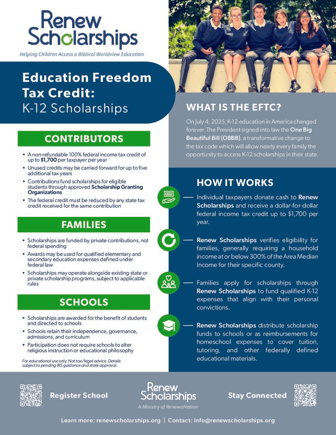 EFTC one-page informational flyer summarizing the Education Freedom Tax Credit