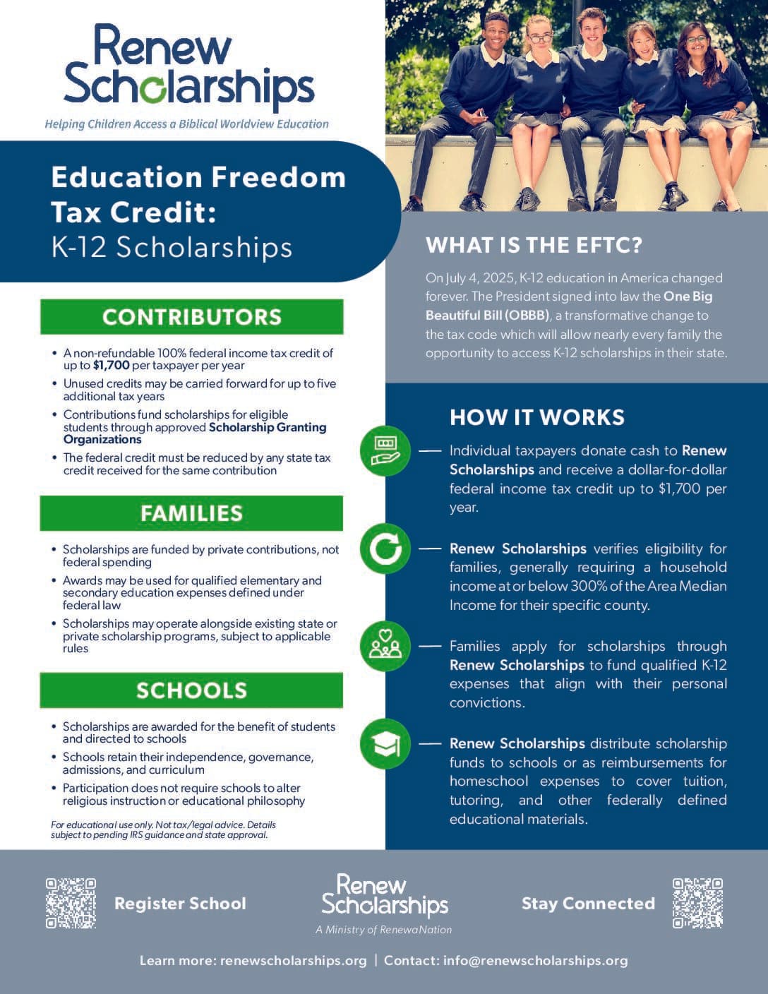 EFTC one-page informational flyer summarizing the Education Freedom Tax Credit